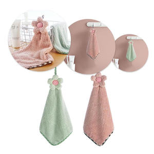 8069 Kawaii Buena absorción de agua Coral Fleece Secador de manos Toalla de flores con lazo colgante para cocina Secador de manos Toalla Baño - Product Image 2