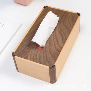 Caja de pañuelos de madera rectangular, caja de almacenamiento de madera de nogal para el hogar, sala de estar, comedor, decoración de mesa de centro - Product Image 1
