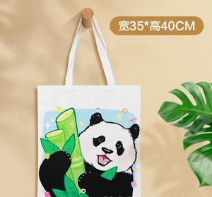 DHF1285 Toptan 35*40cm Çift Taraflı Baskılı Çantalar Panda Büyük Kapasiteli El Çantaları Sevimli Karikatür Tarzı Çocuk Kanvas Çantaları - Product Image 6