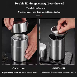 RTS all'ingrosso 8*12cm vite in acciaio inox 304 portatile a doppio coperchio sigillato caffè Matcha <span class=keywords><strong>barattolo</strong></span> di conservazione per la casa in grani lattine - Product Image 2