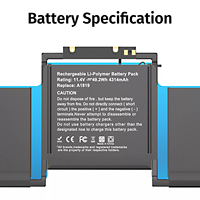 A1819 Batterie de remplacement pour Apple MacBook Pro 13 pouces Touch A1706 Late 2016 Mid 2017 MLH12LL MLH12LL/A MLH12LL/A