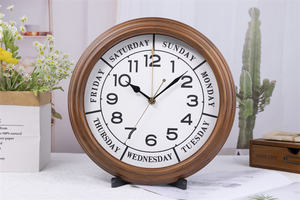 特別なデザインの機能的な平日表示の週間壁掛け時計、無垢材フレーム付き - Product Image 5