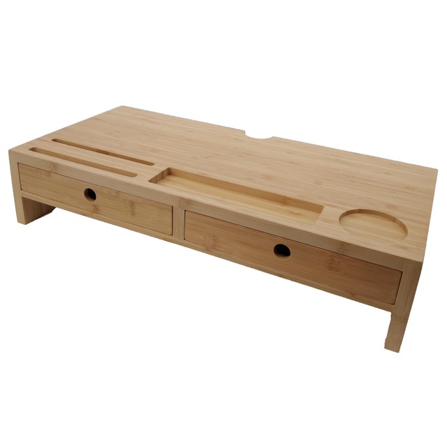 Adjustable Bamboo Wood Monitor Stand Riser with Drawers Desktop Computer & Laptop Stand Organizer Use for Tools