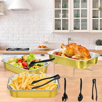 Lot de 8 ensembles de plats de service jetables pour le dîner ensemble de chauffe-plats ronds en or avec support métallique présentoir ensemble de buffet de plats en forme de chafer