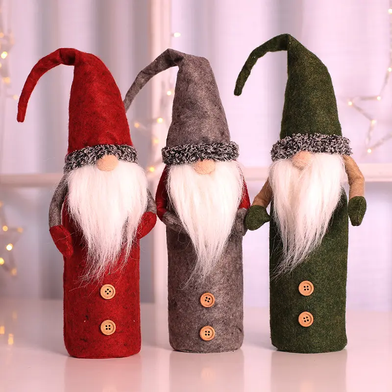 2023 Hot Sell Christmas Decorations Wine Bottle Faceless Gnome Hat Christmas Bottle Cover Gift Bag Decoration For Xmas