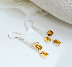 Pendientes de Plata de Ley con Citrino Dorado en Corte Cascada, Diseño Moderno para Mujer - Product Image 3