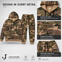 Ensemble de survêtement tactique camouflage pour homme, vêtements de chasse et de randonnée en plein air, poches multi-zippées, vêtements de sport à capuche, ensembles de pantalons cargo