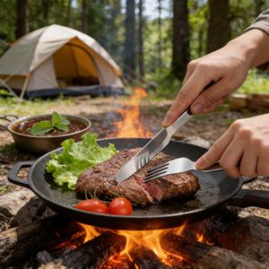 Ensemble <span class=keywords><strong>de</strong></span> couverts <span class=keywords><strong>de</strong></span> camping portable le plus vendu avec étui, en acier inoxydable léger pour les repas en randonnée et en camping - Product Image 6