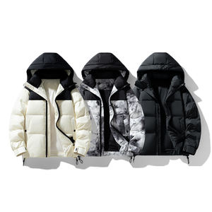 Chaqueta con Cremallera para Hombre, Cómoda y Transpirable, Diseño Clásico con Costuras en Contraste y Efecto de Tinta Salpicada, Abrigo con Capucha a Prueba de Viento - Product Image 6