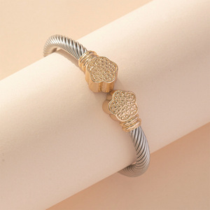 European American Style Titanium Steel Cable <b>Bracelet</b> Geometric Open C Shape <b>Adjustable</b> Unisex Jewelry Gift Rose Gold Gold - Product Image 4