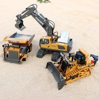 Camion benne RC en alliage, véhicule d'ingénierie avec télécommande 9 canaux 2,4 GHz, jouet de construction en métal moulé sous pression avec son et lumières LED
