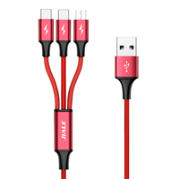 Câble de données USB 3-en-1 en nylon tressé, charge rapide 3A, gaine en nylon écologique, cuivre étamé, USB-A, Type-C, charge ultra-rapide