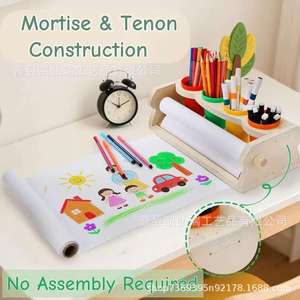 Home Wooden Children's Drawing Paper Holder, Drawing Paper <b>Roll</b> Rotating Stand, Desktop Drawing and Doodling <b>Tool</b> Set with Pen - Product Image 5