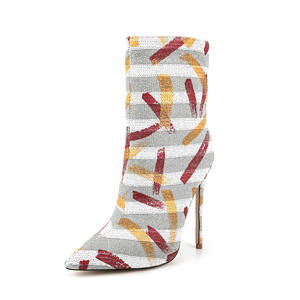 WETKISS 2023 מותאם אישית אדום כחול אפור גרפיטי גבוהה העקב הבוהן מחודדת קרסול מגפיים לנשים ובנות - Product Image 6