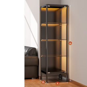 <span class=keywords><strong>Vitrine</strong></span> étroite sur pied avec éclairage LED, cadre métallique, verrouillable et anti-poussière - Product Image 4