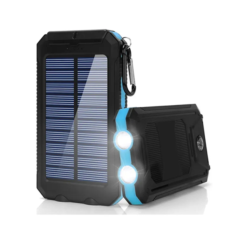 Solar Power Bank 10000mah 20000mAh Waterproof Solar chargers Double LED Torches & Compass Function & Phone Holder