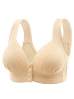 Soutien-gorge Confort Fin à Bordure Dentelle pour Femmes Âgées, Fermeture Avant, Dos en U Uni, Maille Respirante, Coupe Pleine, Sans Armature, Soutien Doux, Tailles S-XXL