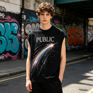 OEM/ODM T-shirts pour hommes de haute qualité, streetwear de luxe personnalisé, jersey, gilet orné de strass dessinés à la main, t-shirt sans manches à col rond pour hommes - Product Image 3