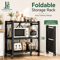 Étagère de cuisine pliable, mobile et multifonctionnelle à 3 niveaux en acier au carbone, sur roulettes, pour usage domestique