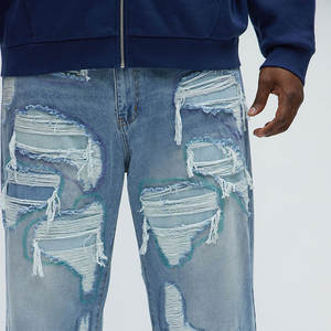 YUCE Jeans pour homme de haute qualité, style streetwear, vintage, personnalisés, déchirés, usés, amples, coupe droite, style <span class=keywords><strong>mendiant</strong></span> - Product Image 3