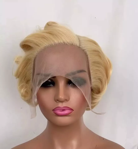 Peluca de Cabello Humano <span class=keywords><strong>Afro</strong></span> Rizado con Frente de Encaje 13x4, Doble Trama, Estilo BOB, Rubio 613, Corta, Tipo Pixie - Product Image 1