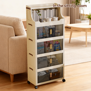 Meuble de rangement pliable <span class=keywords><strong>à</strong></span> 5 niveaux en PP de 46 cm avec tiroirs, empilable, sur roulettes, pour cuisine ou bureau - Product Image 3