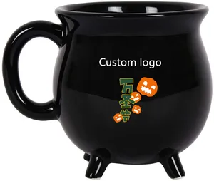 Taza esculpida de cerámica, con logotipo personalizado, color negro, 12 oz