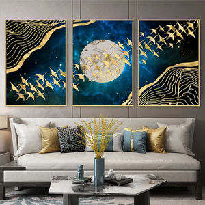 Pájaros voladores dorados, cielo azul, arte moderno, pintura de naturaleza muerta abstracta, <span class=keywords><strong>cuadro</strong></span> combinado para decoración para sala de estar, pintura en lienzo - Product Image 3