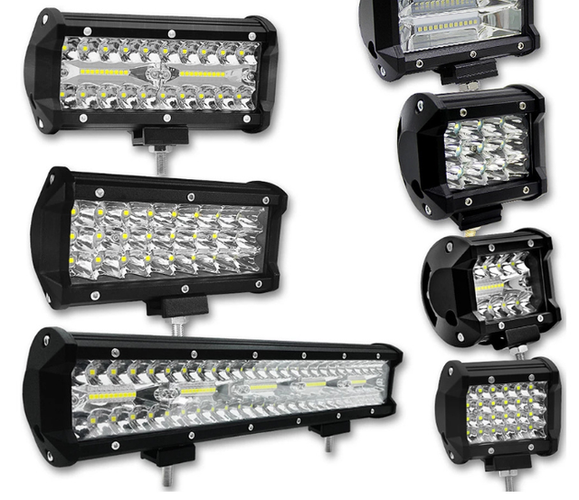 Off Road Headlights Modified with LED Strip Lights, 5-inch 4-inch Three Way Dual Row Car LED Work Lights, 12-36V