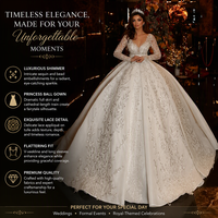 Nouvelle Robe de Mariée de Luxe Printemps-Automne pour Femme, Manches Longues, Col en V, Dentelle, Appliques Florales, Traîne Balai/Brosse