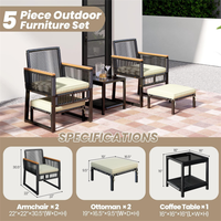 Ensemble de conversation d'extérieur en rotin PE noir, chaise de bistrot en osier avec poufs pour mobilier de jardin