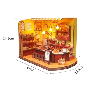 Kit <span class=keywords><strong>Puzzle</strong></span> <span class=keywords><strong>3D</strong></span> in Legno Fai-da-Te 'Mini Time Bakery' con Luci LED, Decorazione Fatta a Mano per Libreria, Modello Artigianale di Facile Assemblaggio per <span class=keywords><strong>Adulti</strong></span> - Product Image 3