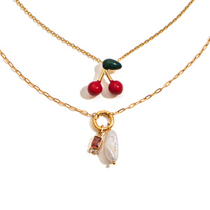 Cherry Pendant Stainless Steel Necklace Gold Chain Fruit Charm Jewelry For Women Gift Accessory - Product Image 1