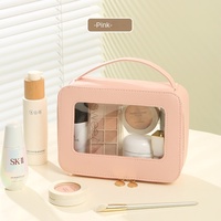 2024 Portable maquillage boîte étui carré Transparent Pu cuir clair cosmétique Pvc maquillage sac pochette pour voyage articles de toilette stockage