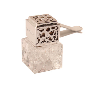 Empty 8ML Water Cube Shape <b>Car</b> Glass Perfume Bottle With Wooden Cap Metal Vent Clip - Product Image 5