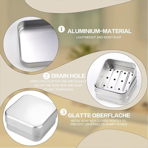 Jabonera Cuadrada <span class=keywords><strong>de</strong></span> Aluminio Estilo Japonés, Jabonera <span class=keywords><strong>de</strong></span> Tres Niveles con Drenaje, Jabonera Portátil para el Hogar y Viajes con Tapa - Product Image 5