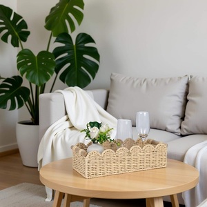 <span class=keywords><strong>Panier</strong></span> de rangement pour papier toilette en corde de papier à bords festonnés 2026, 2 poignées en bois, 14"D x 6.3"W x 3.9"H pour salon - Product Image 6