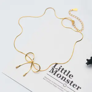 Hot Selling 925 Sterling Silver Snake Chain Women Necklace Jewelry Plated Vermeil Gold Bow Necklace