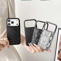 Casing ponsel kulit PU iPhone 17 Pro Max, casing penutup belakang ponsel tahan guncangan tekstur ular motif macan tutul mewah unik baru untuk iPhone 17 Pro Max