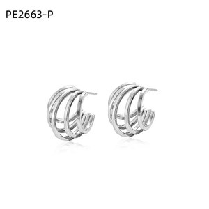 Amy Amy <b>Huggie</b> Earrings <b>Silver</b> Plated Geometric Alloy Women's Fashion Jewelry Gift Trendy Style PE2663 - Product Image 1