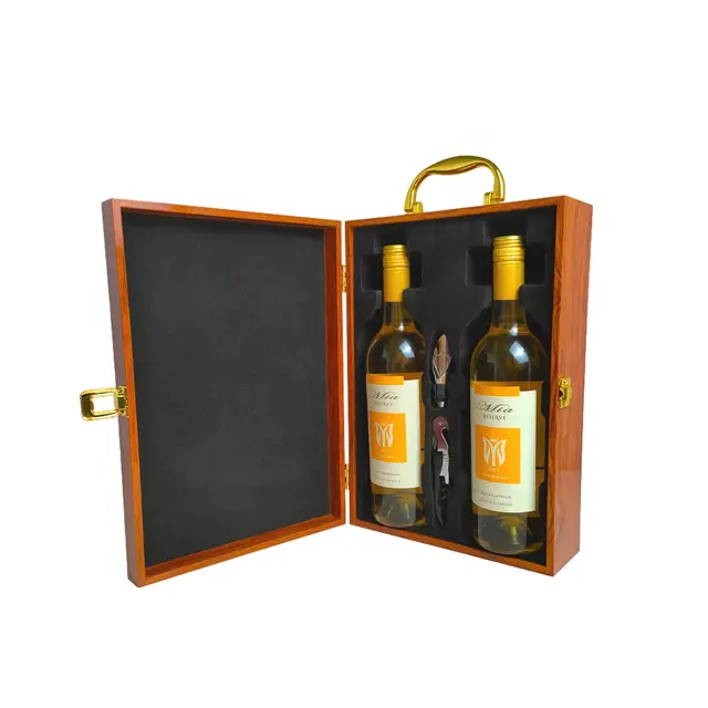 Caixa de madeira do vinho tinto high-end com utensílios do vinho, piano cozimento pintura embalagem caixa de presente