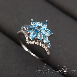 แหวนฝังหยกธรรมชาติประดับโทแพซสังเคราะห์และไพลินสีขาว รุ่น Counterattack Series เครื่องประดับวินเทจ - Product Image 3