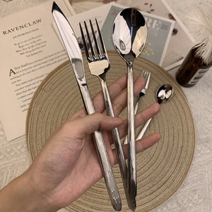 Service de Couverts de Luxe Léger avec Manche Motif Arbre, en Acier Inoxydable, Fourchette Cuillère Couteau, Finition Miroir, pour Restaurant - Product Image 3