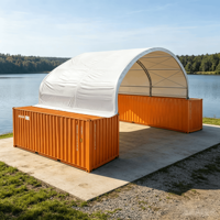 Abri de garage en métal robuste 40x40 pieds avec double treillis, dôme conteneur, mur arrière et auvent pour voiture