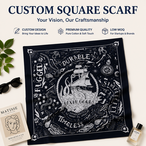 Foulard carré en coton avec logo personnalisé, bandana streetwear, foulard de mode, design personnalisé, fabricant OEM ODM - Product Image 1