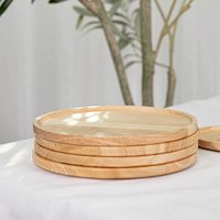Plateau de service rond en bambou pour restauration rapide, assiette en bois massif de pin de qualité, vaisselle de fête en bois, vaisselle de table européenne