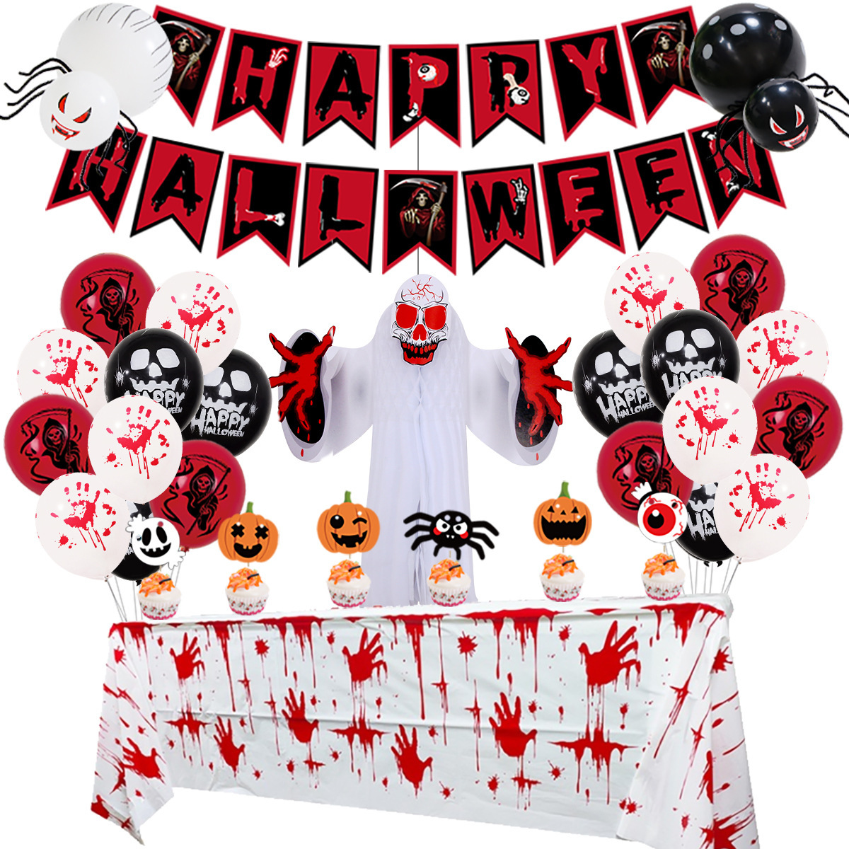 Juego de banderas de cola de pez negras y rojas de Halloween 1