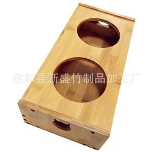 Supports pour gamelles de chat en bambou, vente en gros d'usine, supports inclinés pour protéger les cou des chats, supports pour deux gamelles, personnalisation disponible. - Product Image 5