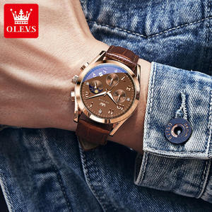 Reloj de Pulsera de Cuarzo para Hombre 2890 con Logotipo OEM, Cuero Genuino, Acero Inoxidable, Fase Lunar, Cronógrafo, Clásico, Multifunción - Product Image 5