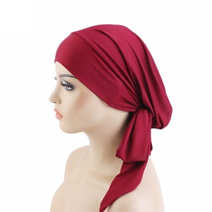 Commercio all'ingrosso raso elasticizzato <span class=keywords><strong>turbante</strong></span> musulmano Hijab capelli Bandana sciarpa testa con cravatta a fascia per ogni giorno Casual e viaggi per le donne ragazze - Product Image 3